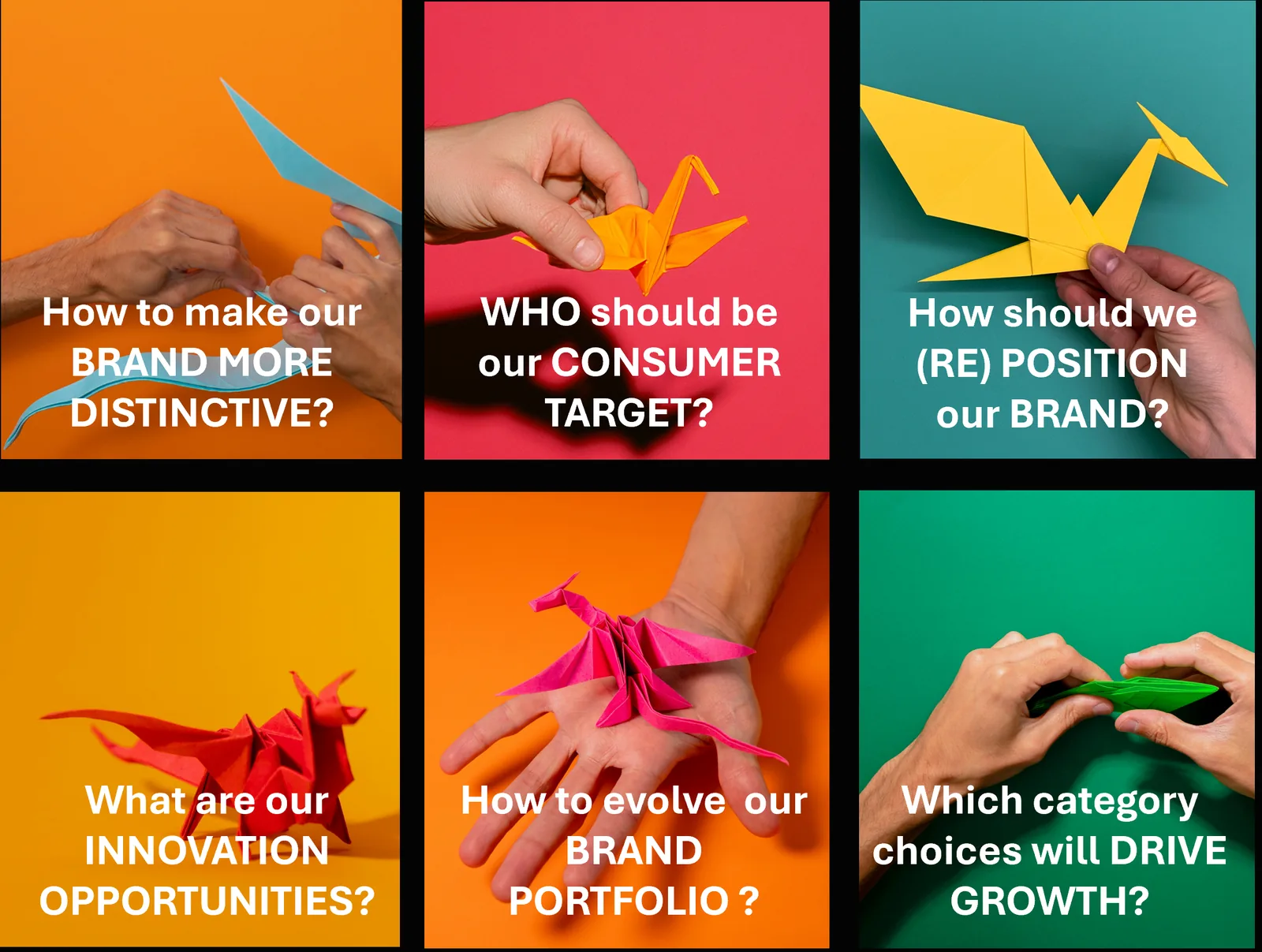 Business questions we answer: How to make our brand more distinctive? Who should be our consumer target? How should we (re)position our brand? What are our innovation opportunities? How to evolve our brand portfolio? Which category choices will drive growth?